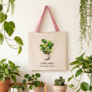 Totebag Botánica Calathea orbifolia (tirantes rosado)