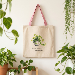 Totebag Botánica Epipremnum aureum (tirantes rosado)