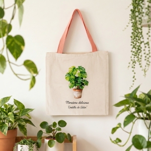 Totebag Botánica Monstera deliciosa (tirantes naranja)