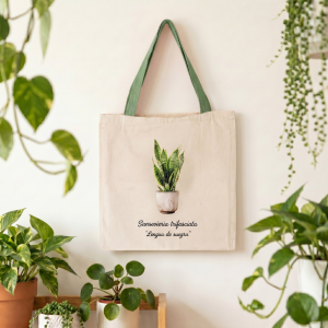 Totebag Botánica Sansevieria trifasciata (tirantes verde)